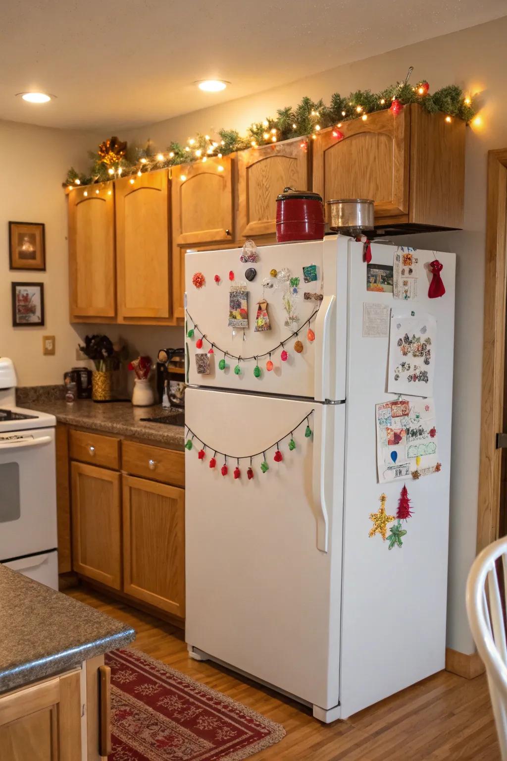 Seasonal decor introduces a touch of festivity and freshness to the kitchen.