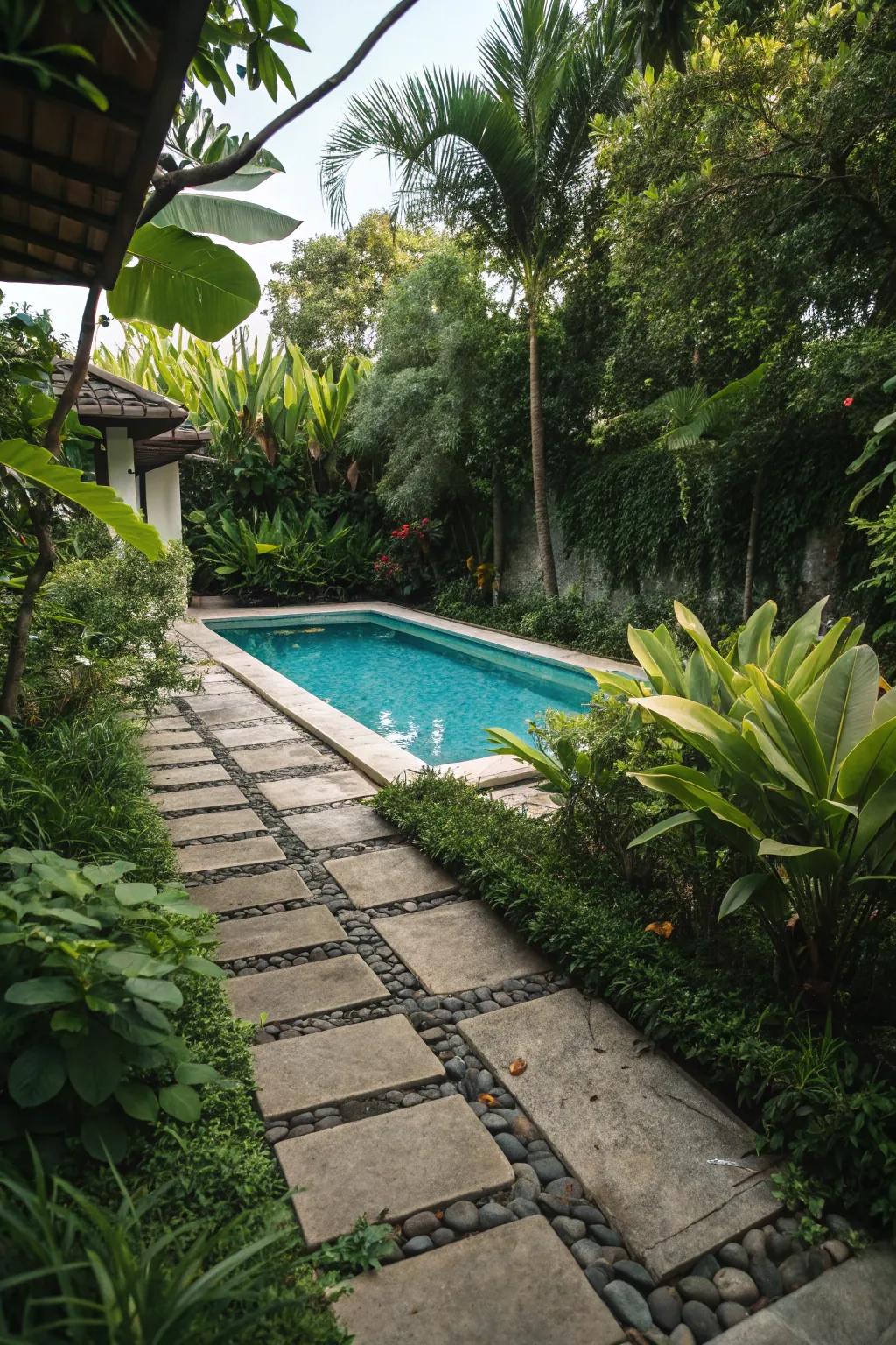 A stone pathway adds refinement and utility to your pool area.
