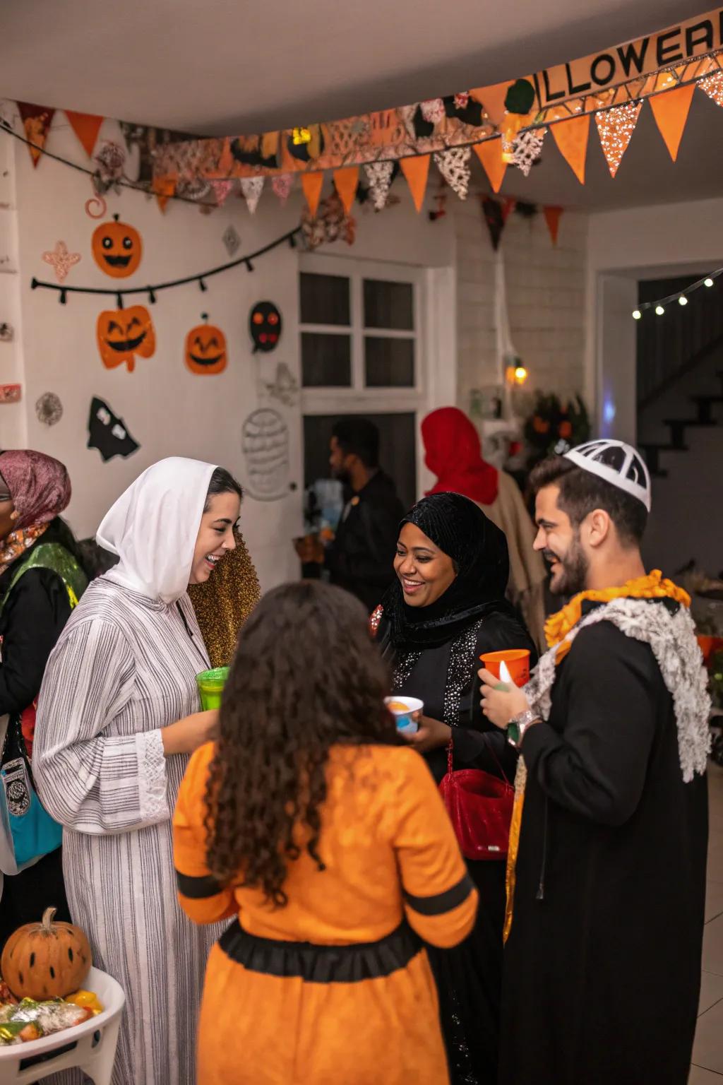 A cultural exchange arrangement for a diverse Halloween celebration.