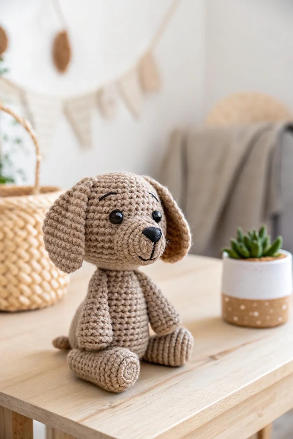 Made with love: a charming amigurumi dog that captures the spirit of Scandinavian minimalism and boho warmth.