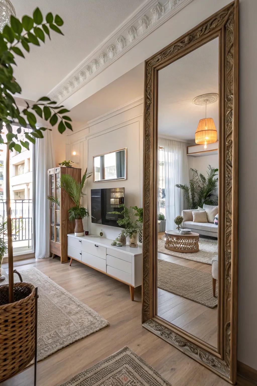 Mirrors effortlessly double the perception of space.