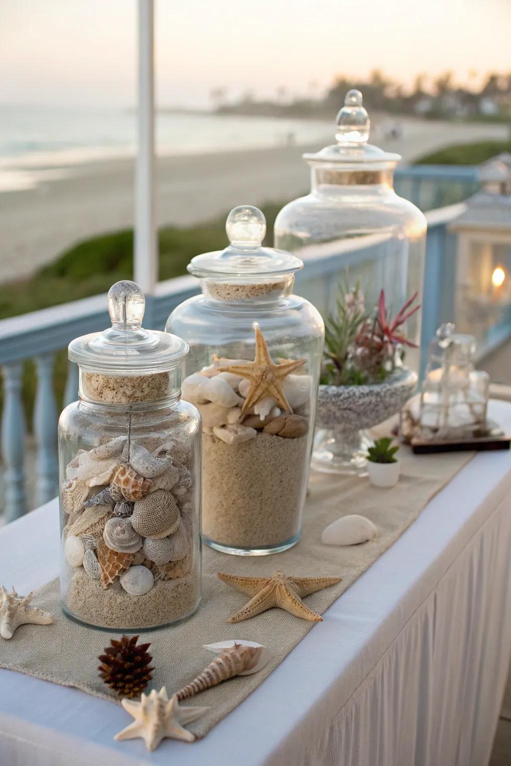 Beach-inspired vintage-inspired glass jars bring the ocean's tranquility indoors.