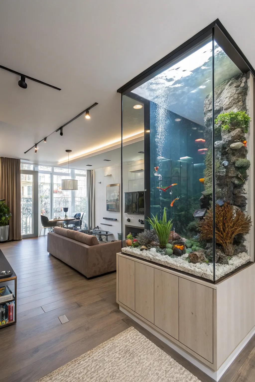 An aquarium dividing feature partitions space elegantly.