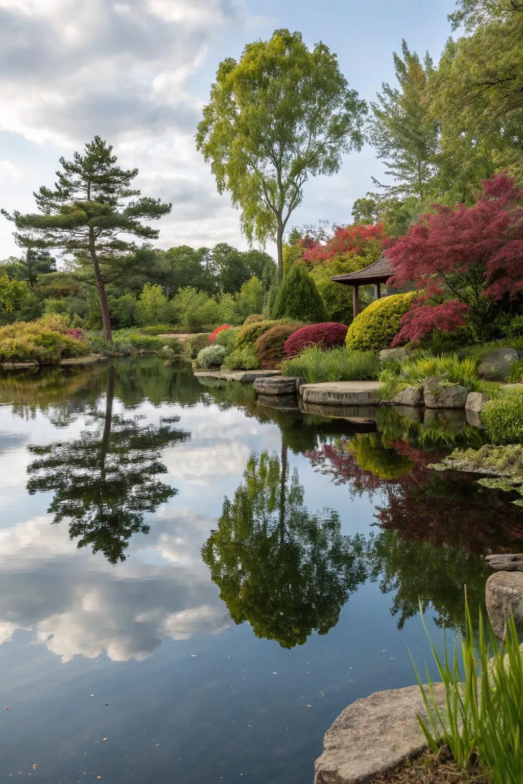 Provide depth using mirroring water surfaces.