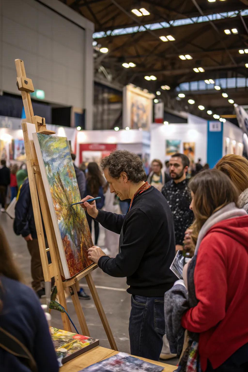 A real-time art demonstration captivates visitors.
