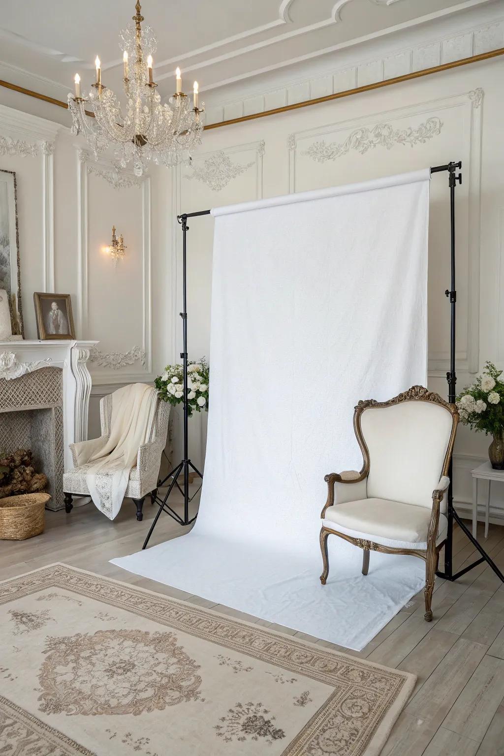 A simple white backdrop offers simplicity and versatility.