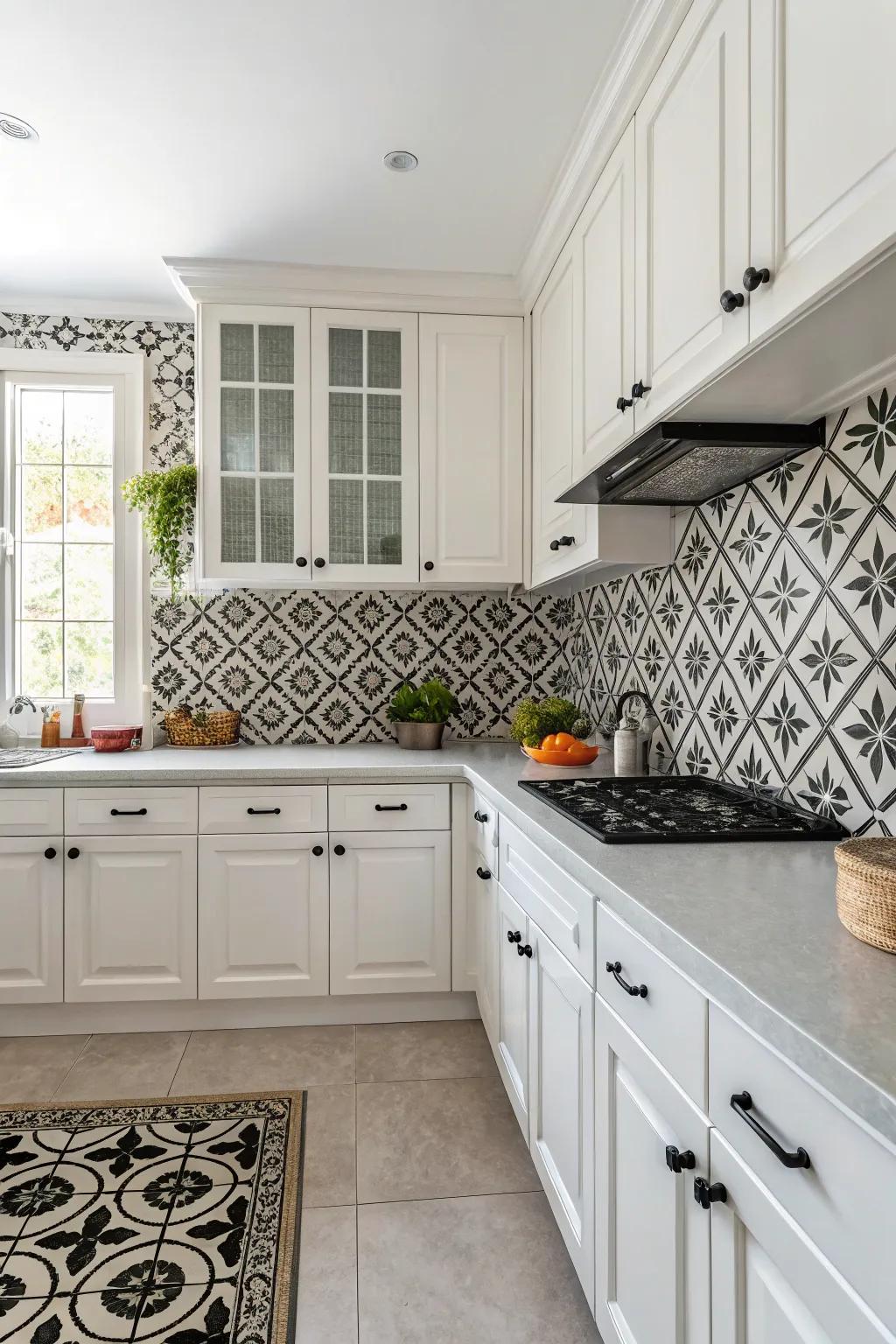 A two-tone backsplash contributes timeless elegance to this kitchen.