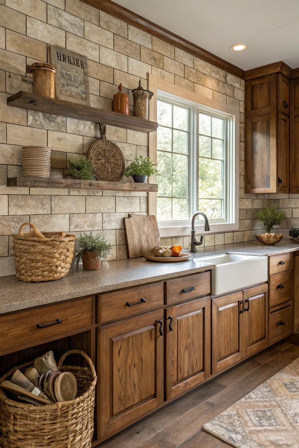 Fake wood pieces give warmth and rustic charm with easy upkeep.