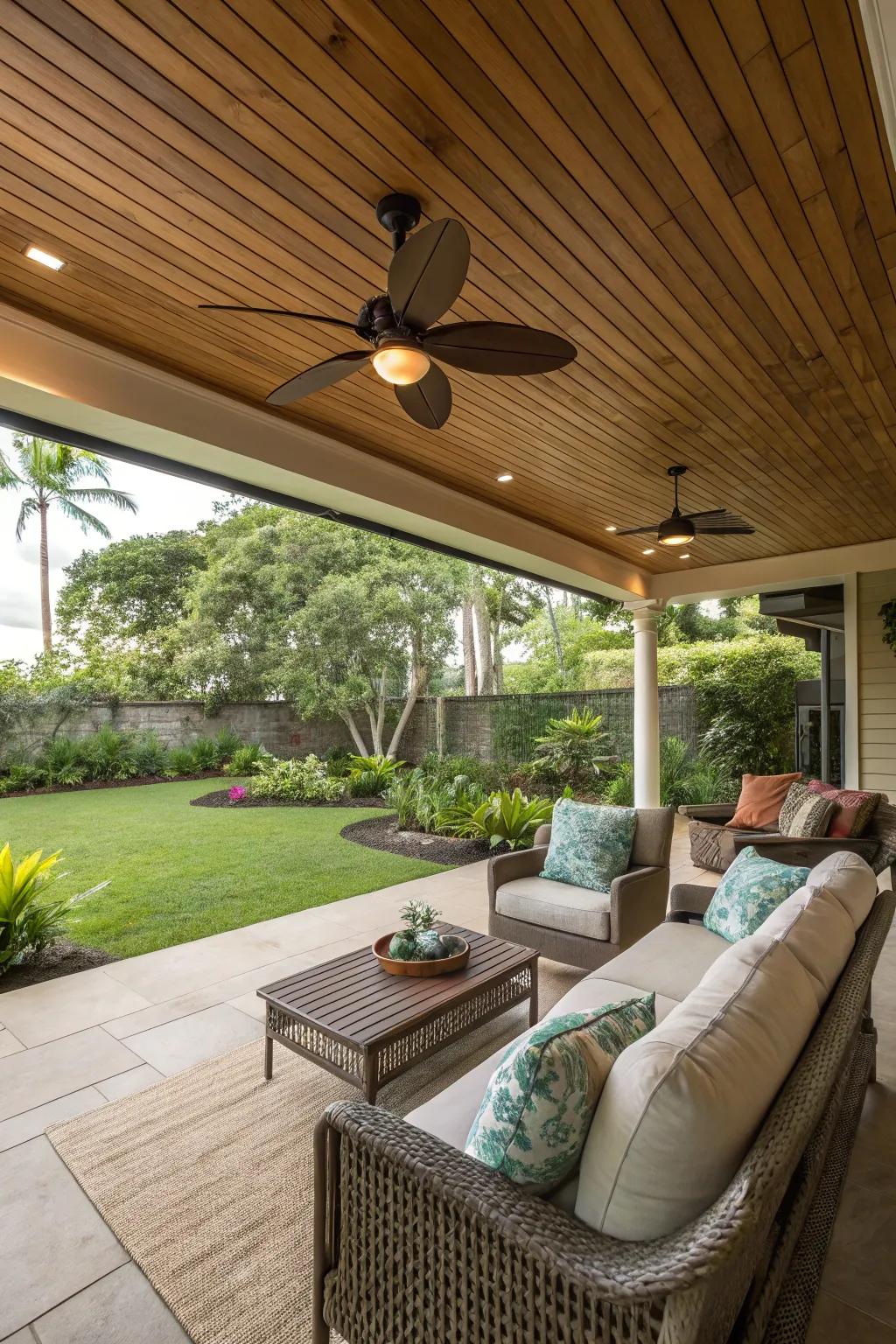 A ceiling fan ensuring comfort and airflow in a veranda.