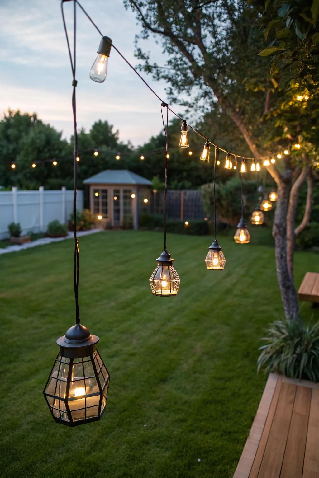 Sun-powered hanging lamps offer eco-friendly elegance.