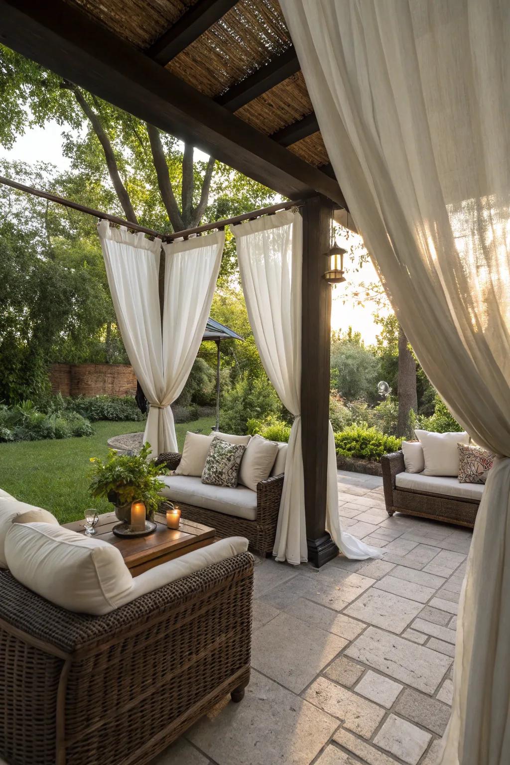 Outdoor fabrics add elegance and a breezy feel.