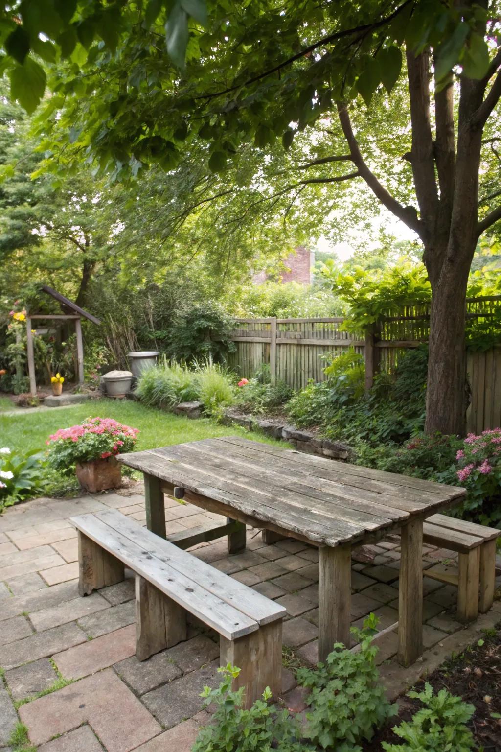Recaptured lumber furnishings lend persona and sustainability to your patio.