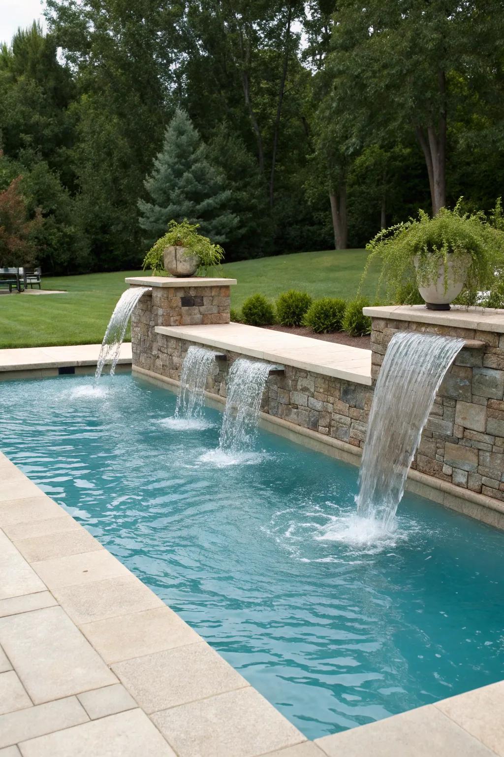 Multiple waterfalls amplify the luxury feel of your pool.