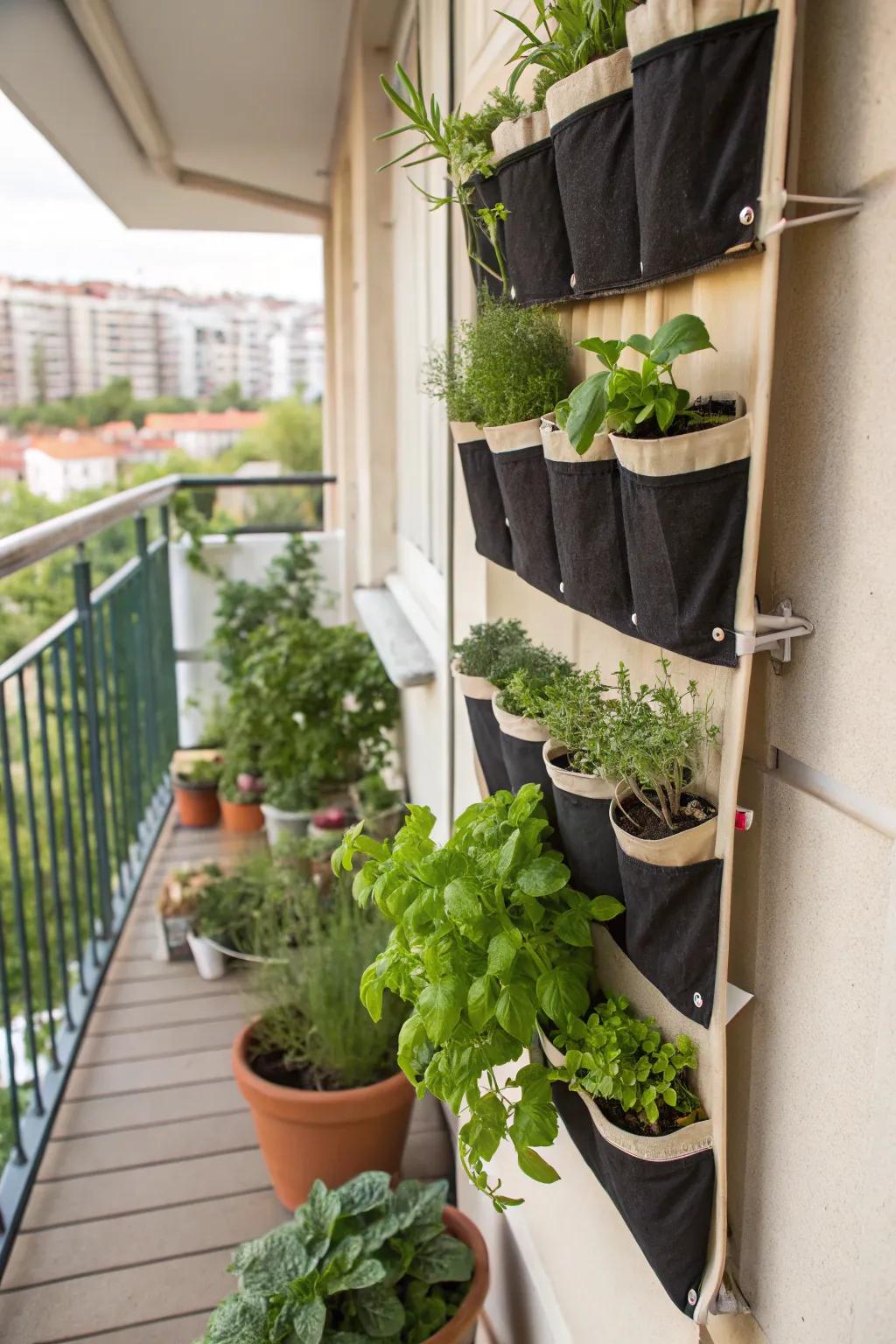 A reused footwear organizer is a delightful and functional herb garden solution.