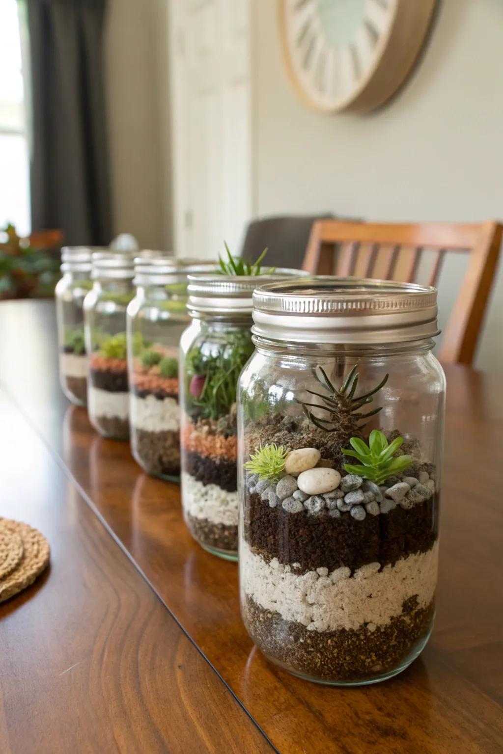 Enchanting terrariums crafted from canning jars infuse natural beauty.
