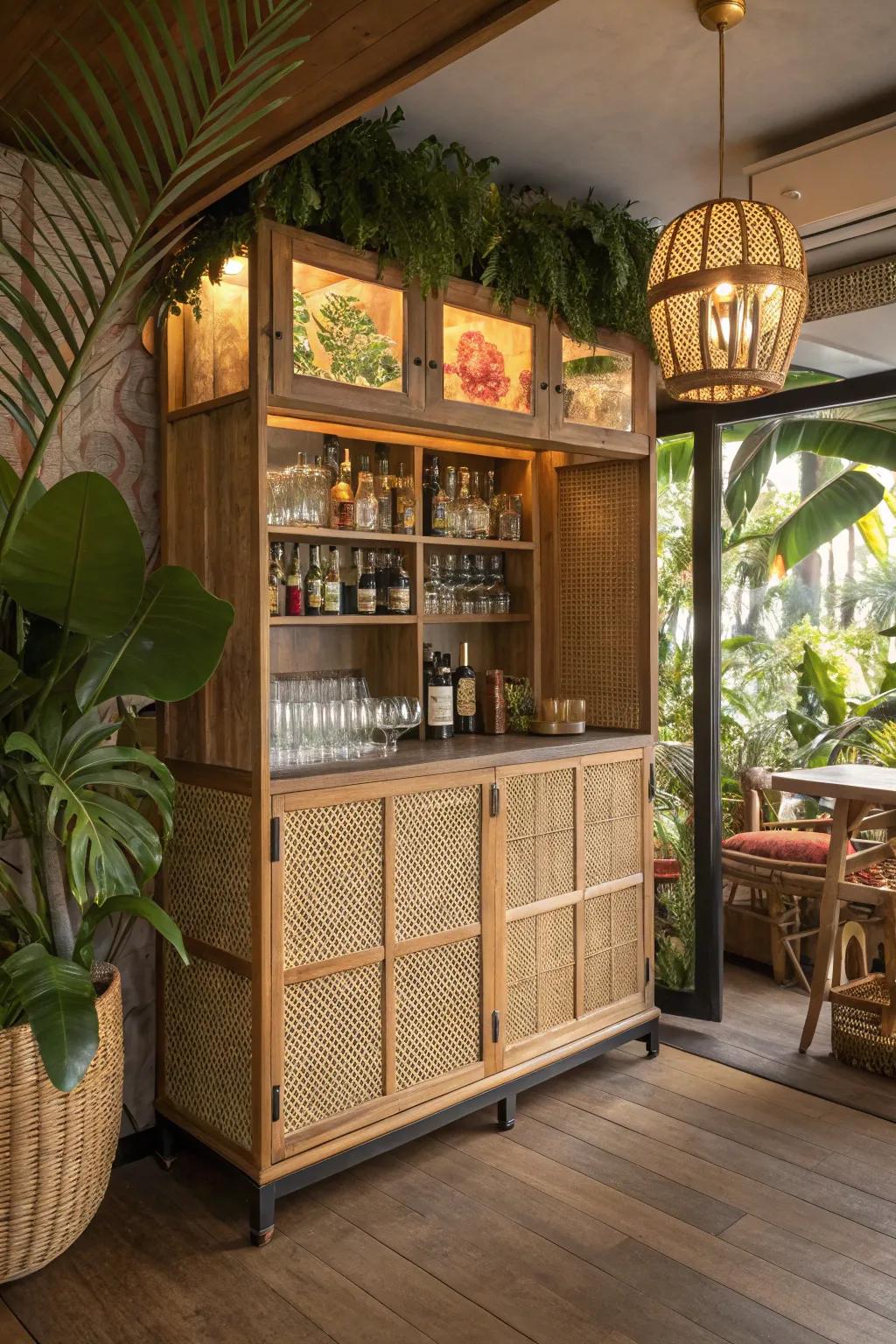 A relaxed vibe emanates from a tropical design flair.