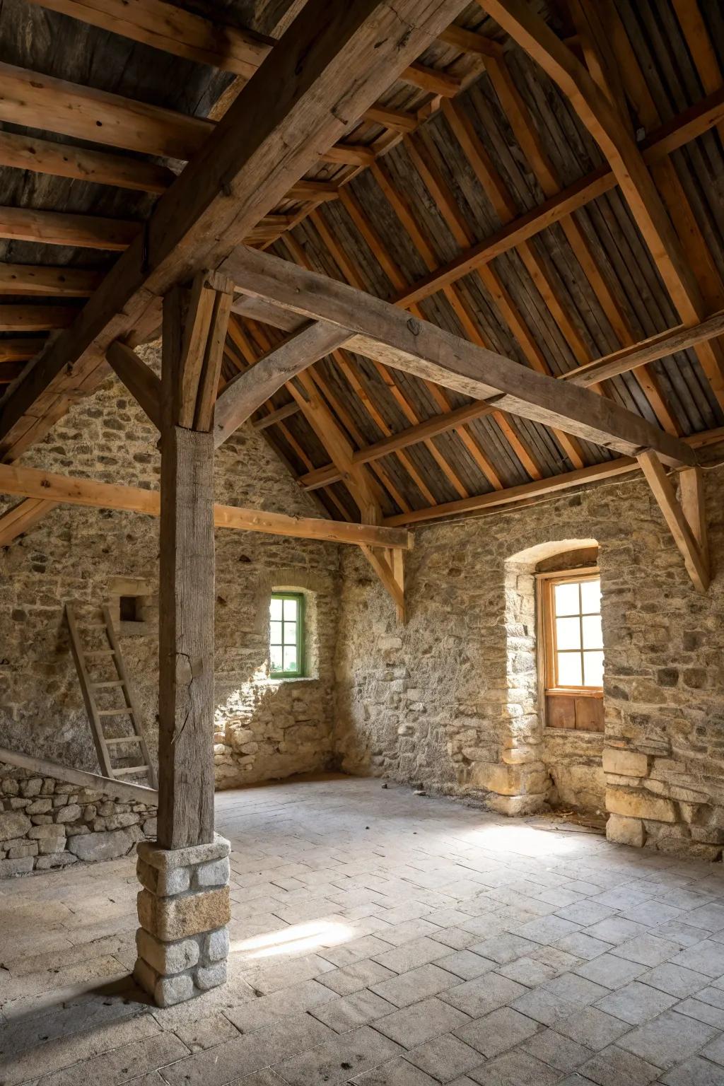 Natural components like stone and wood enhance the authentic barn feel.