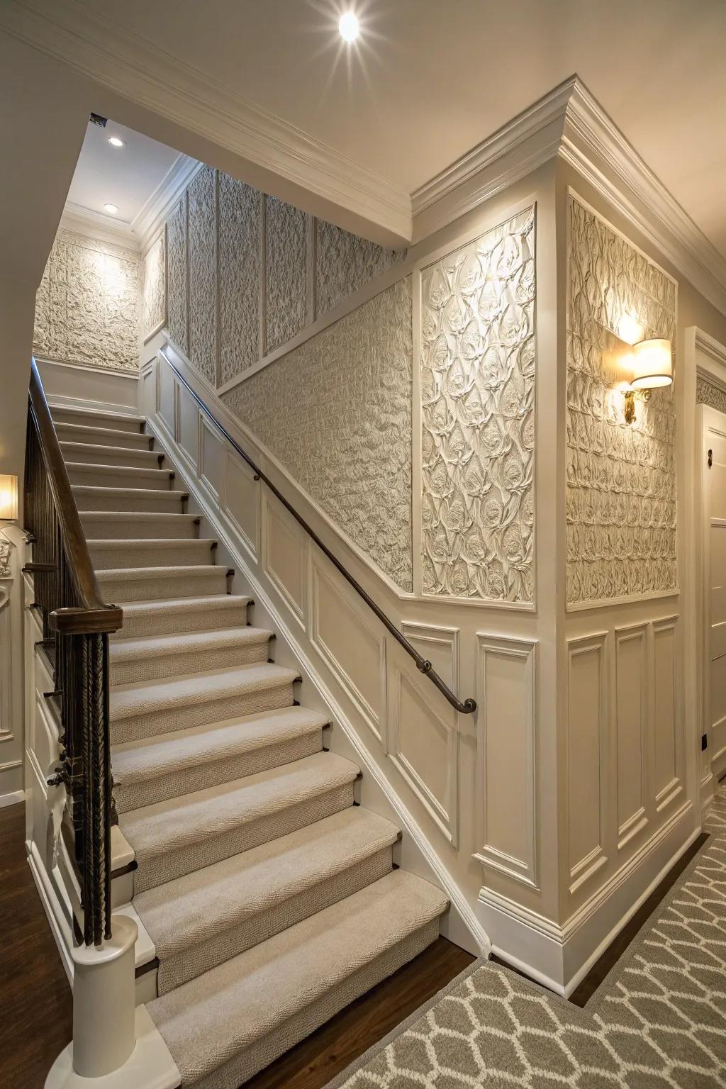 Textured panels add depth and sophistication to your stairway.