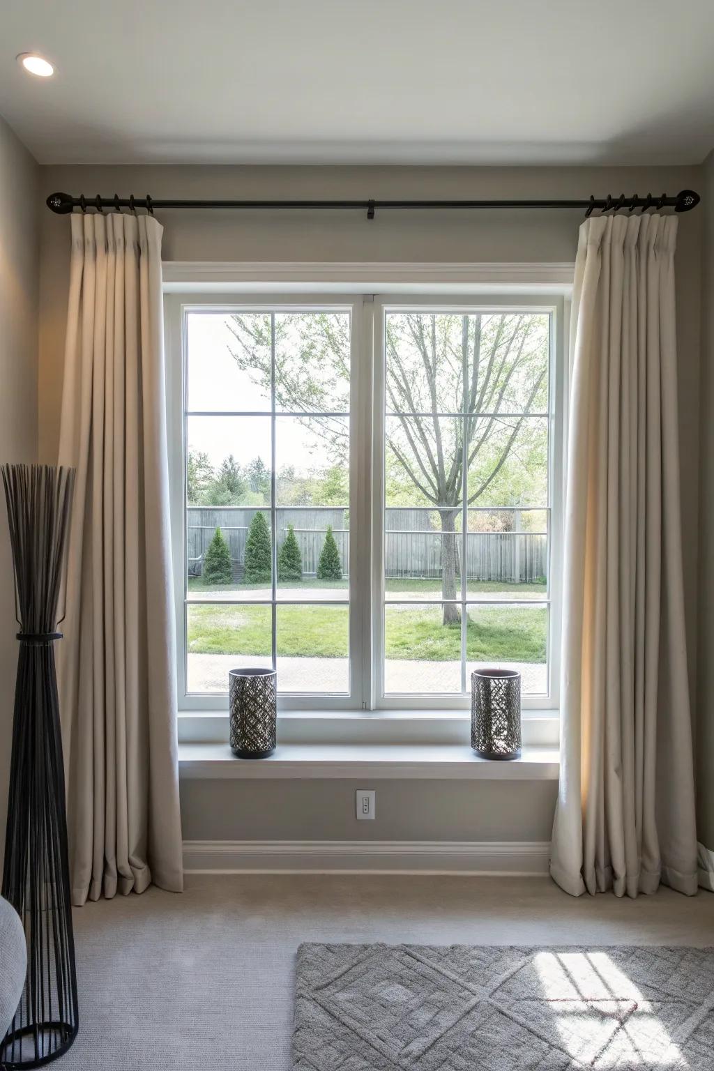 Minimalist rods keep the focus on your curtains.