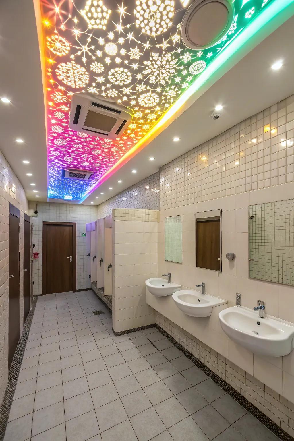 Colorful lamps contribute a playful and unique touch.