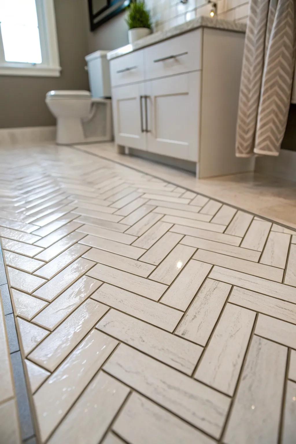 Chevron tiles contribute elegance and refinement to any bathroom.