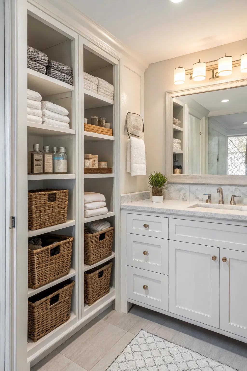 Bespoke storage solutions enhance functionality and keep your bathroom organized.