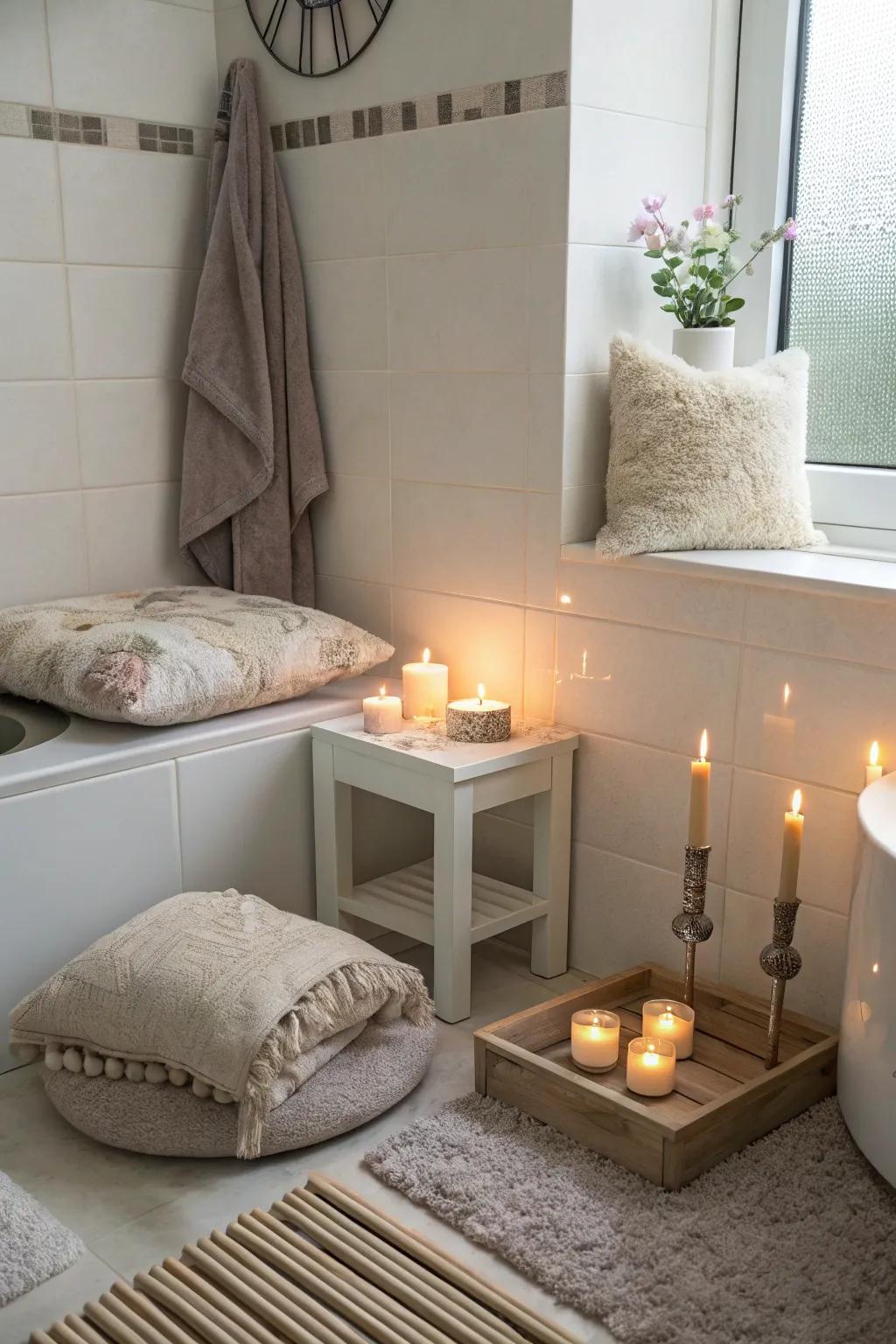 A serene Zen nook in the bathroom for relaxation.