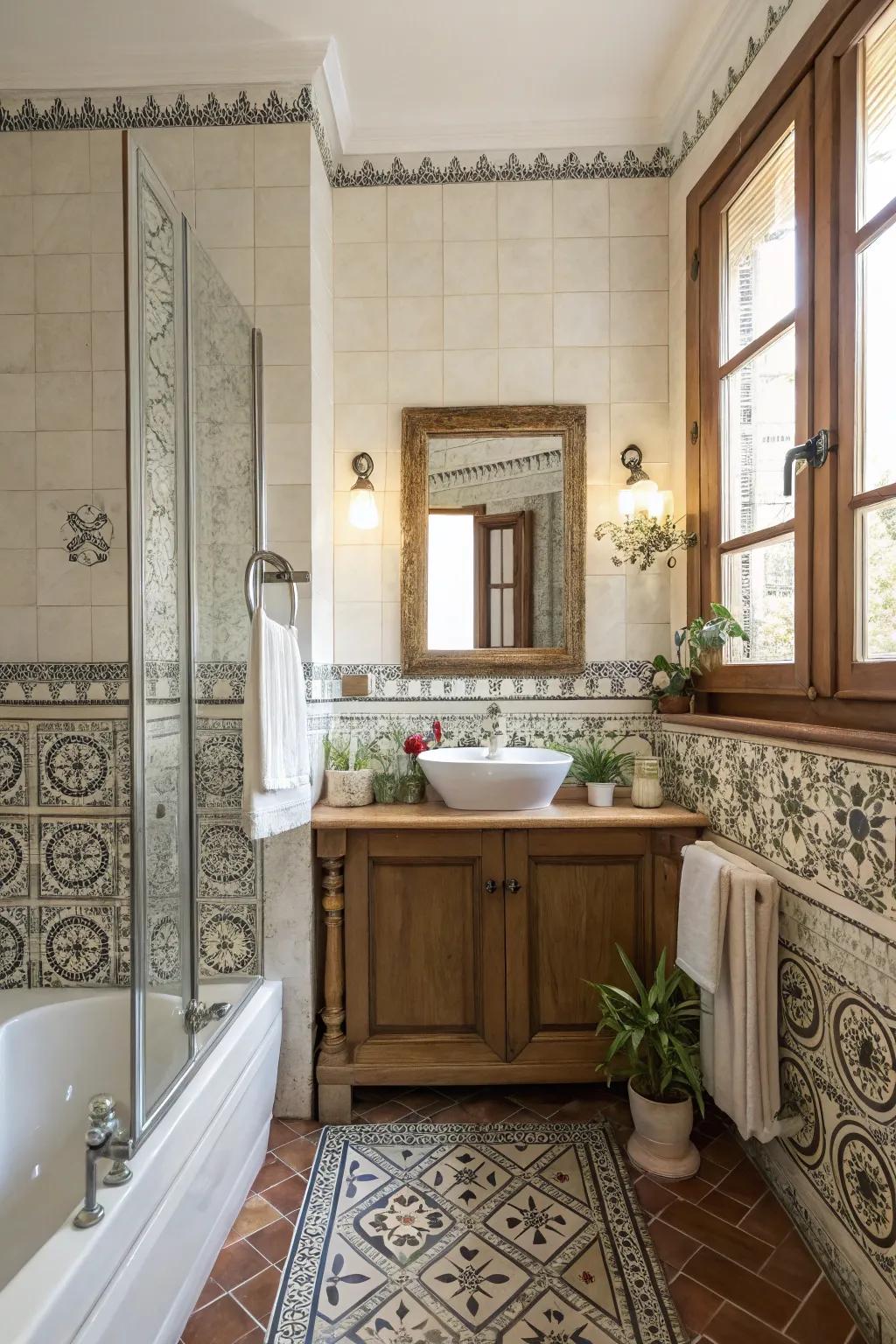 Vintage trims add charm and character to bathroom spaces.