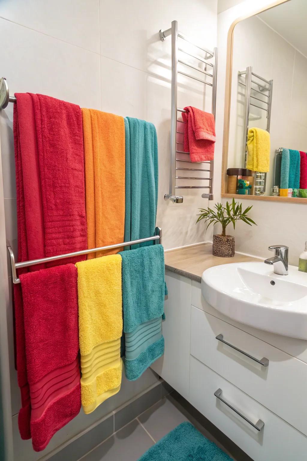 Make a bold statement with vibrant towels in your bathroom.