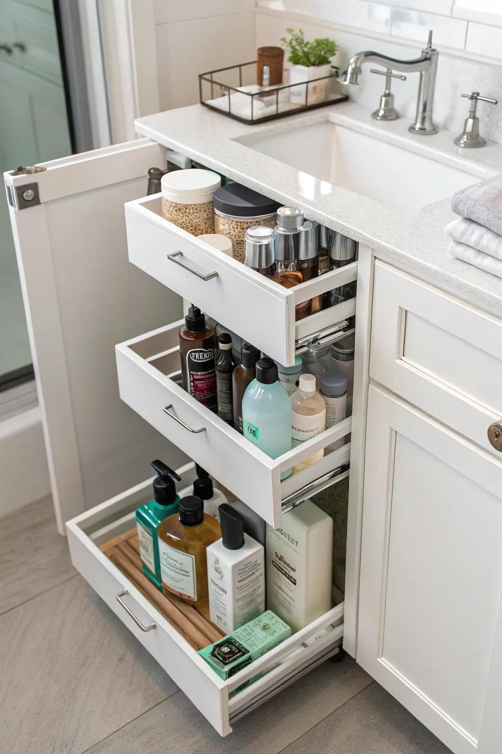 Vertical drawers ensure tall items are kept tidy.