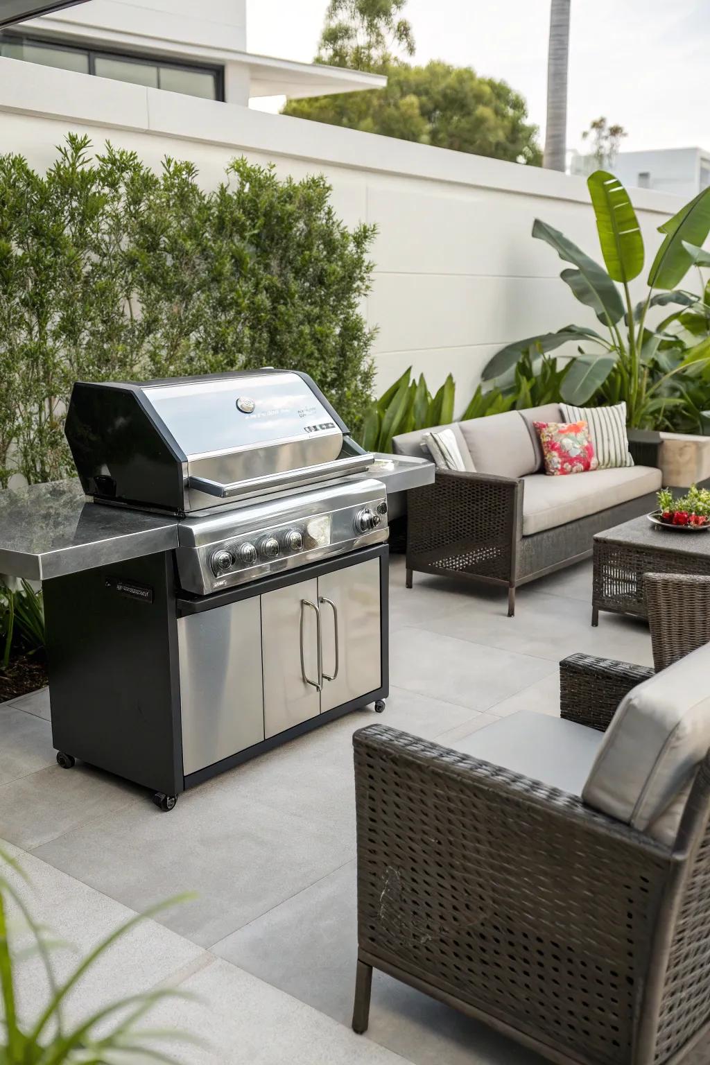 Contemporary sophistication embodied in a glass-front cooking station.