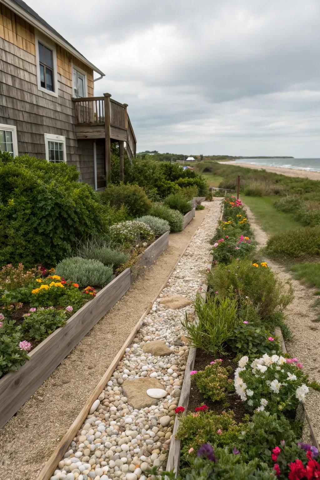 Sea shell borders injecting a coastal touch into the garden.