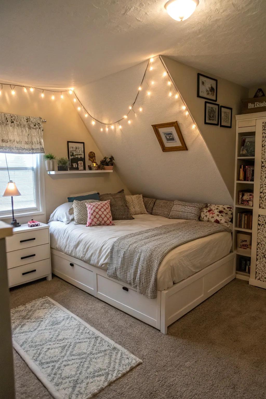 An angled bed establishes a dynamic corner setup.