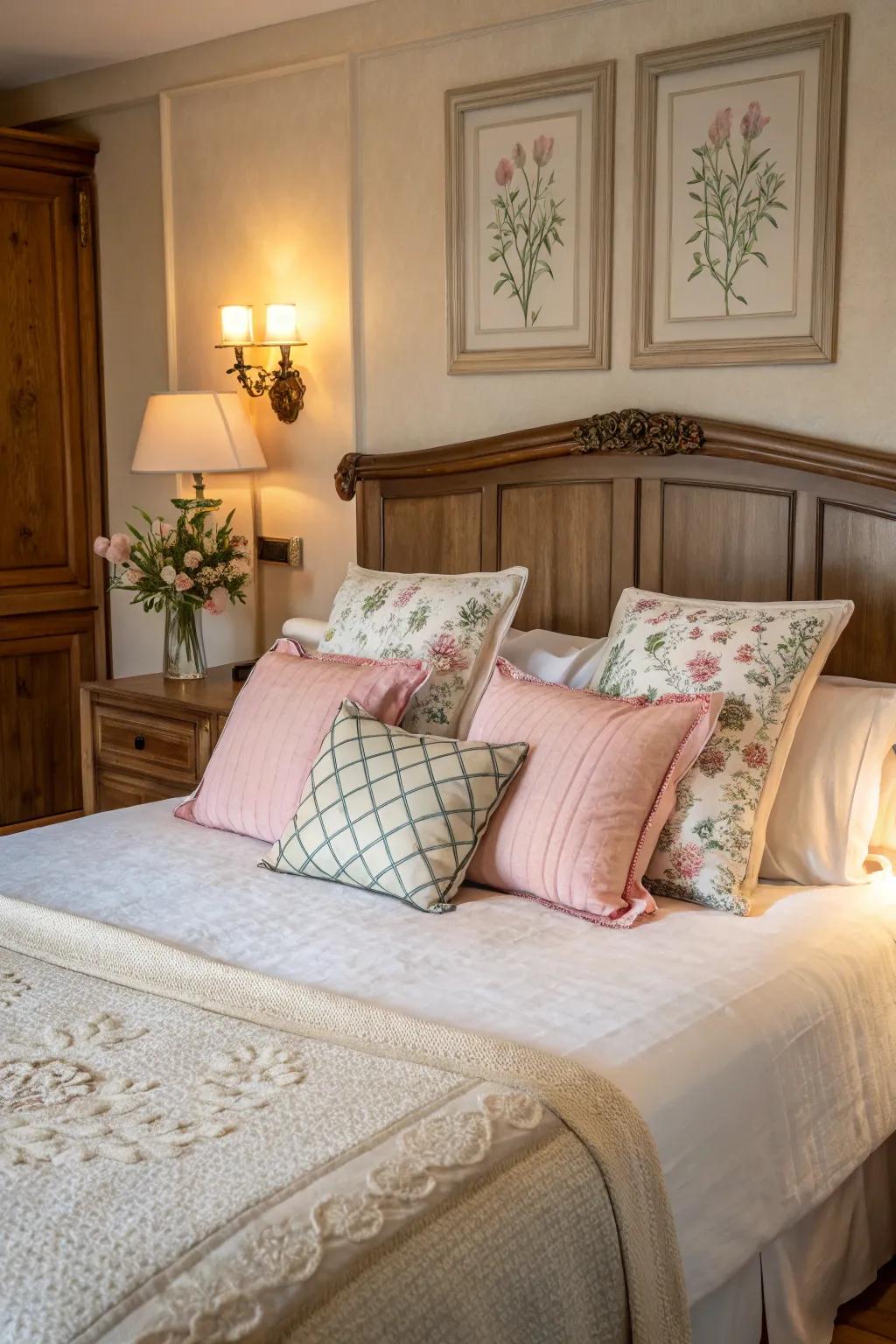 Heighten charm by adding retro-themed pillows.