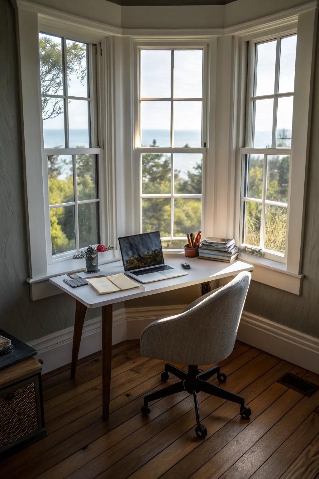 A home office nook that combines productivity with a view.
