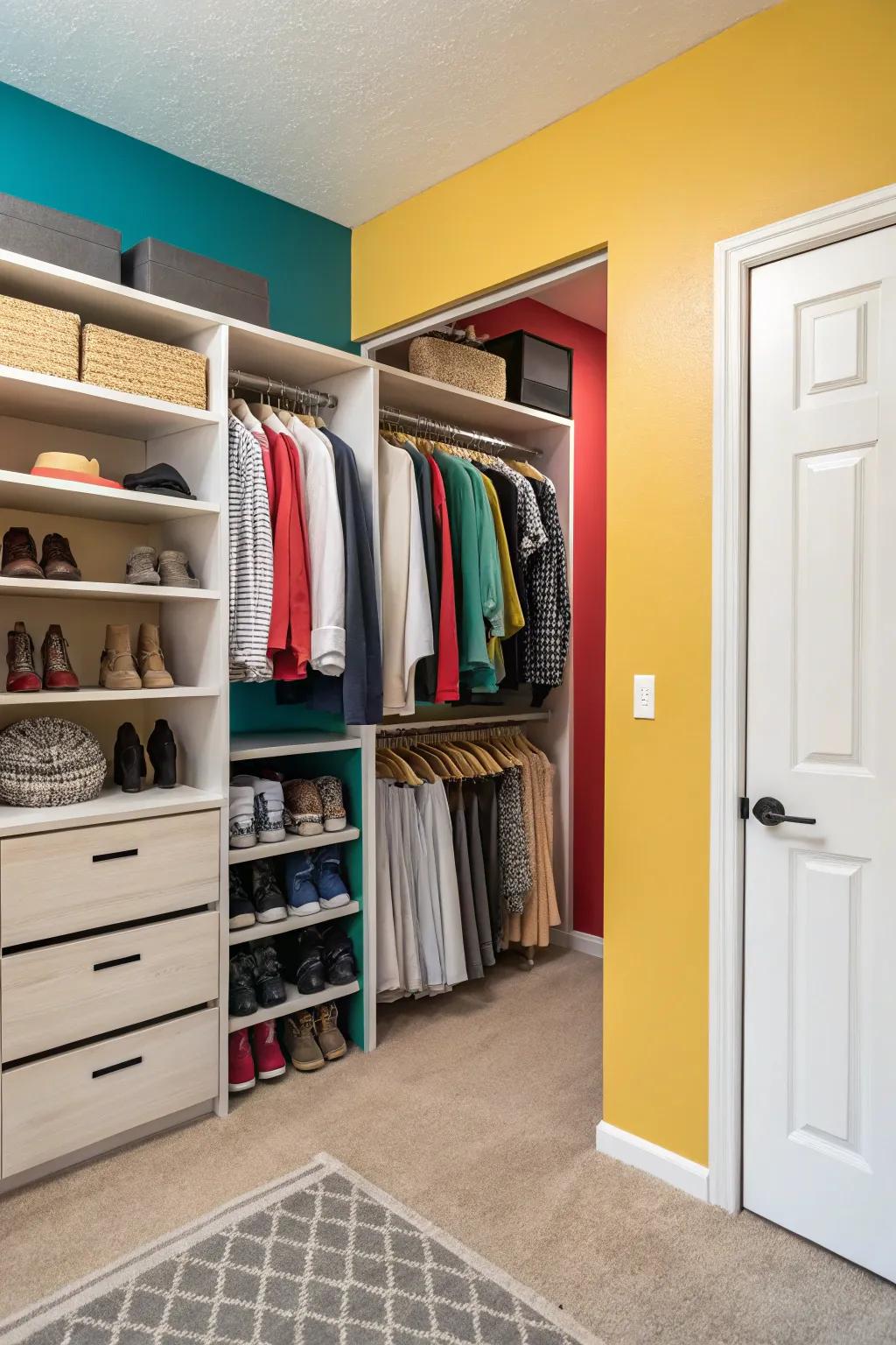 Adding color will dramatically alter the feeling of your closet.