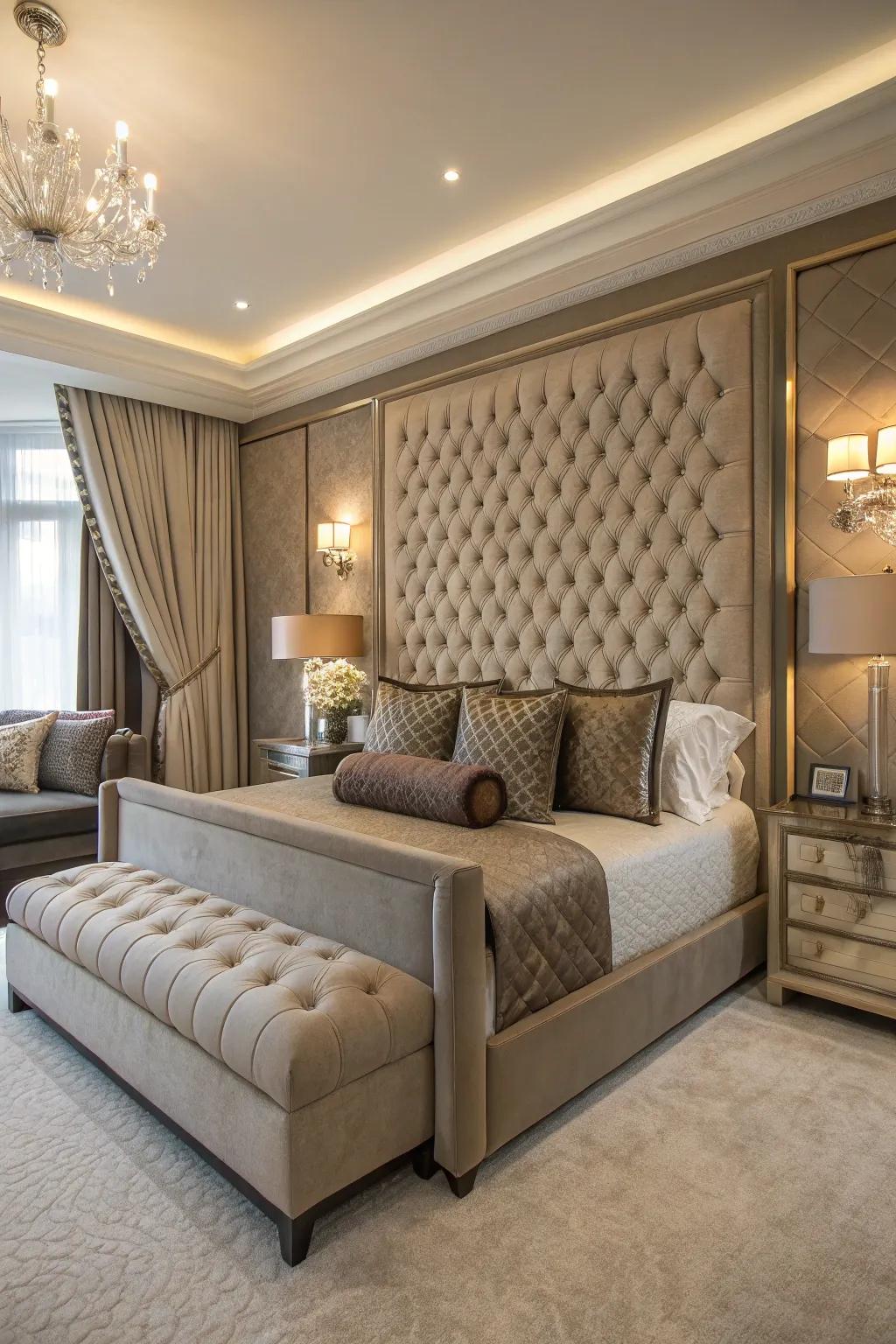 A boutique hotel-style banquette in a bedroom, adding opulence and comfort.