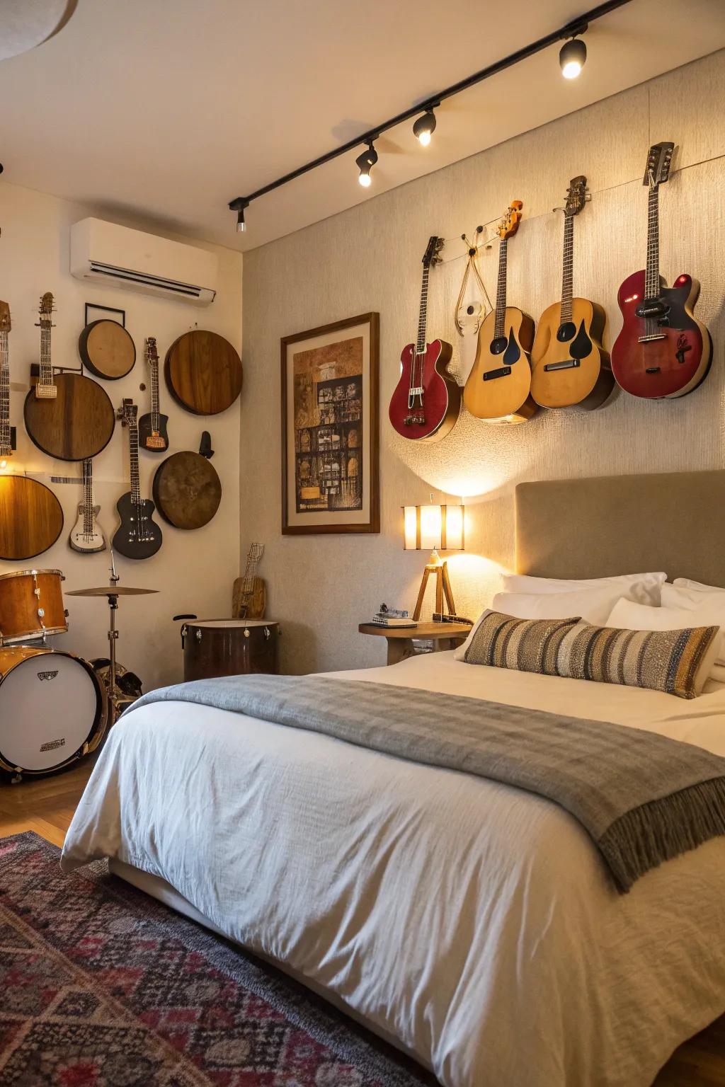 Displaying instruments is a great way to add a creative component to your wall!
