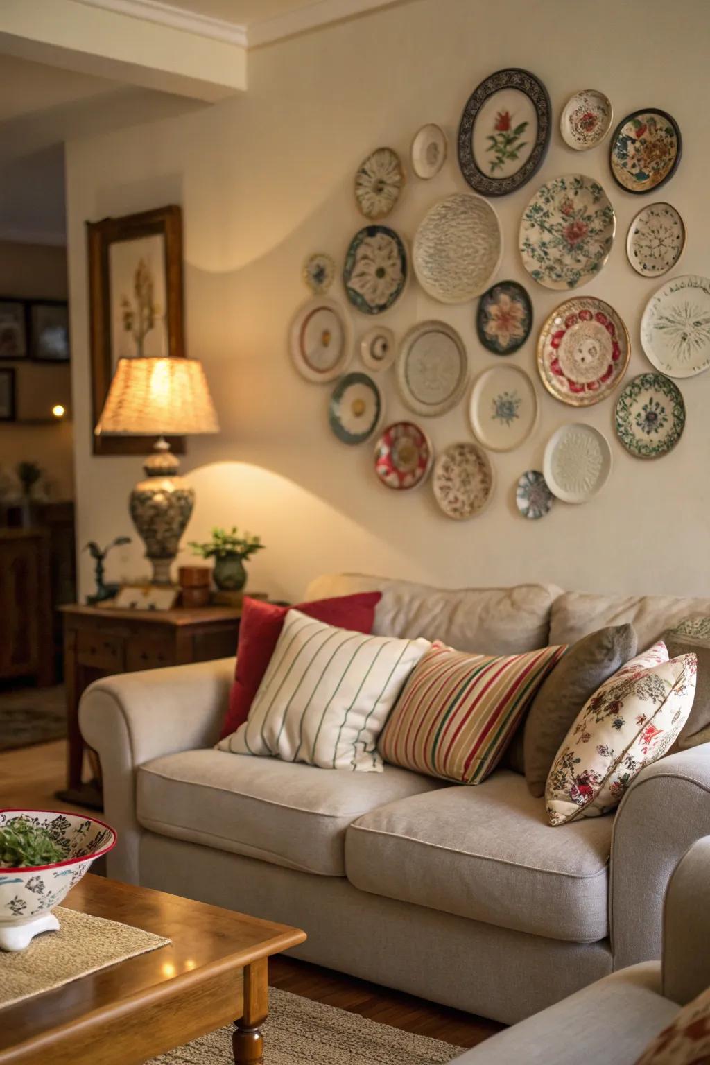 Decorative plates make an unexpected visual statement.