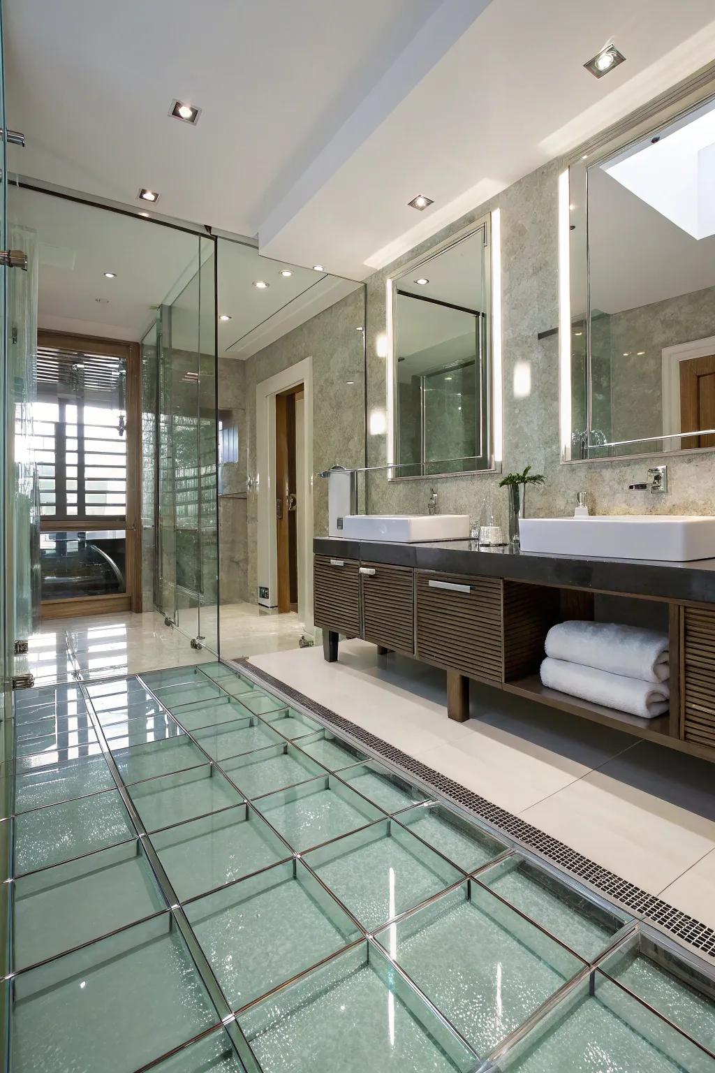 Glass tiles create a smooth, modern ambiance.