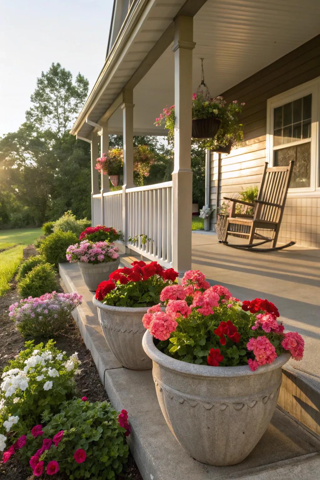 Geraniums add color and appeal to any front porch or garden space.