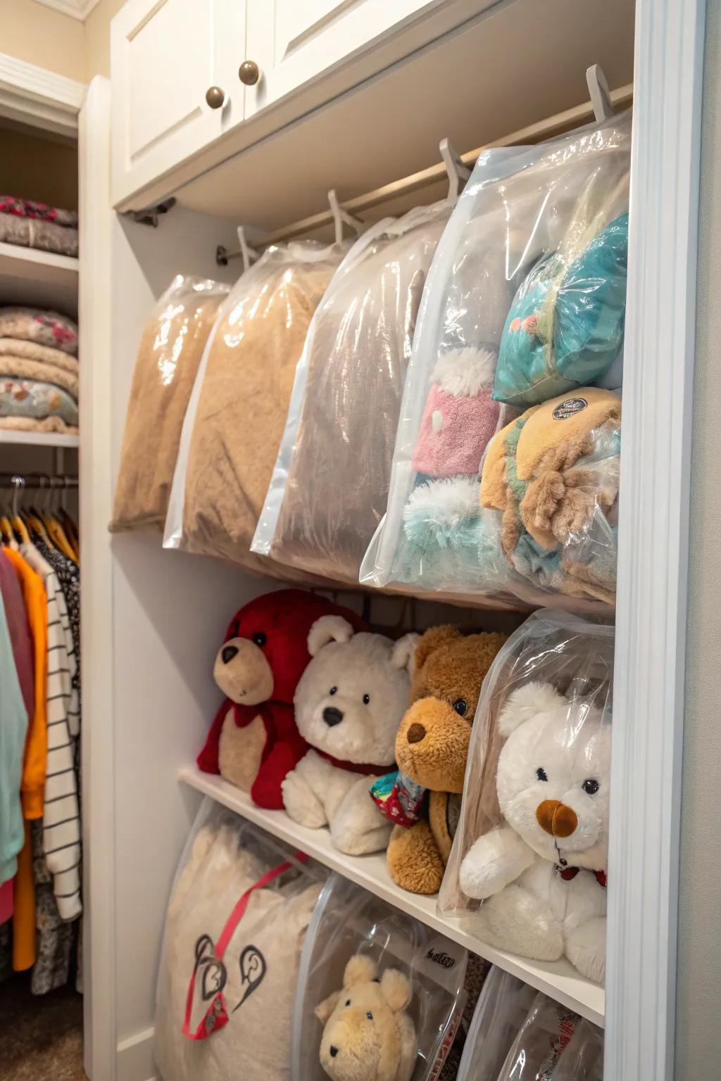 Vacuum bags protect toys during storage.