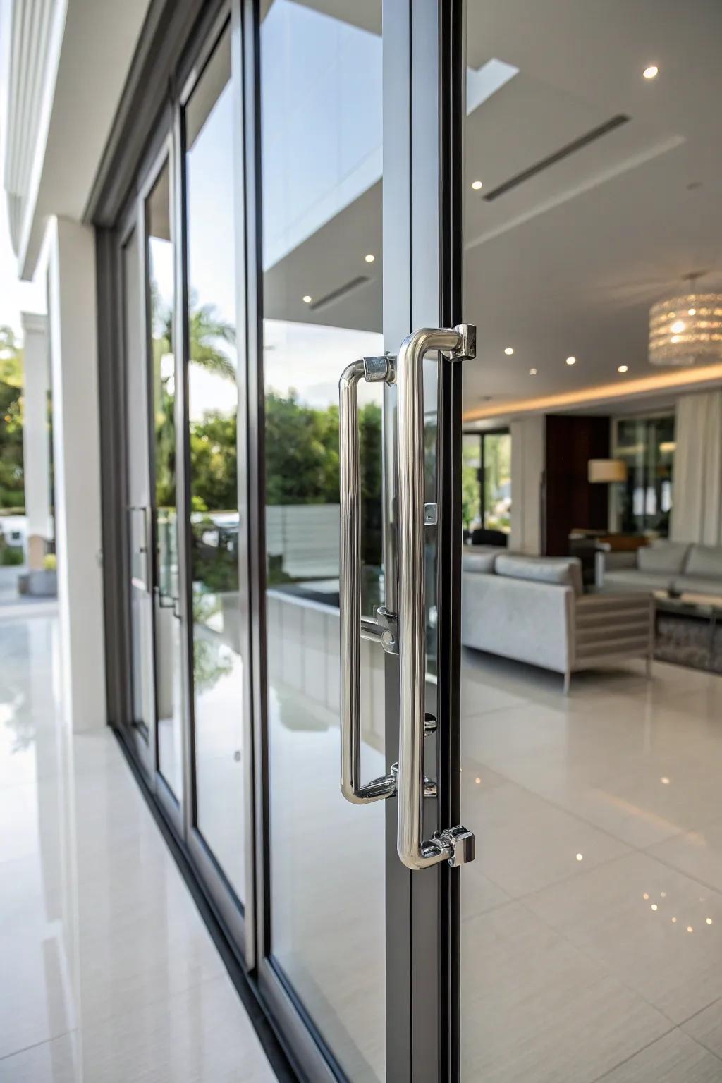 Bright metal accents add a polished touch to bifold doors.