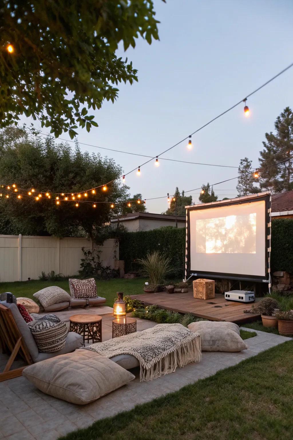 An exterior cinema creates memorable movie nights under the stars.