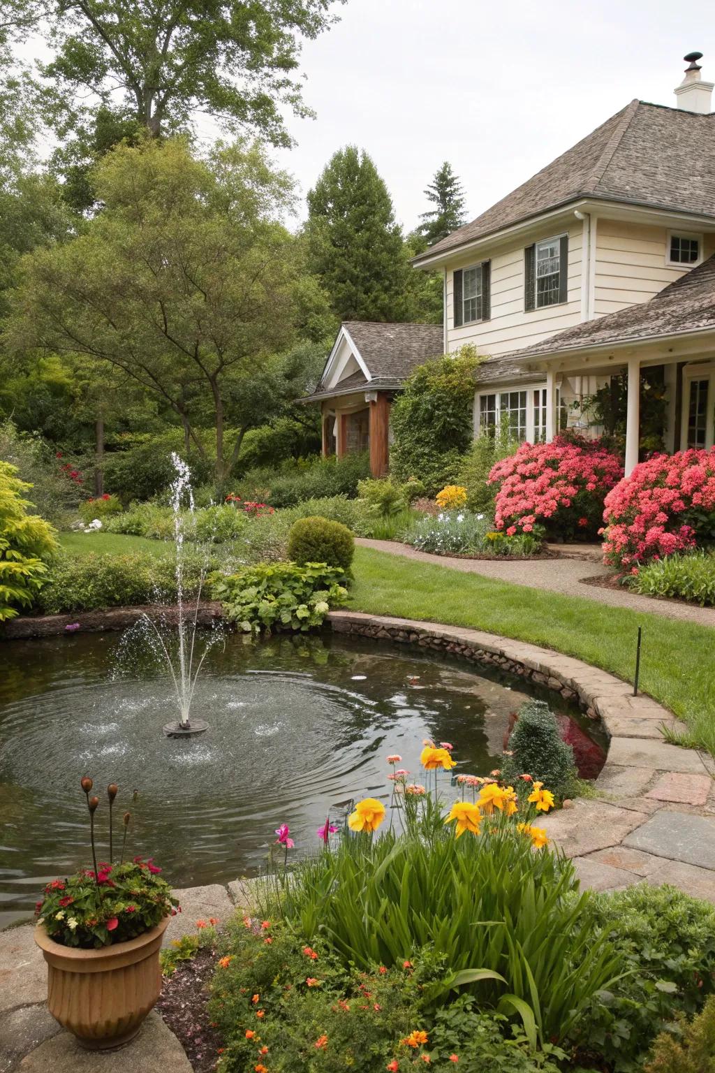 A water feature introduces tranquility and irresistible charm.