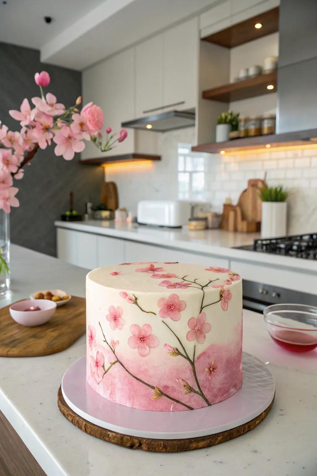 Whimsical watercolor engenders an enchanting effect on this cake.