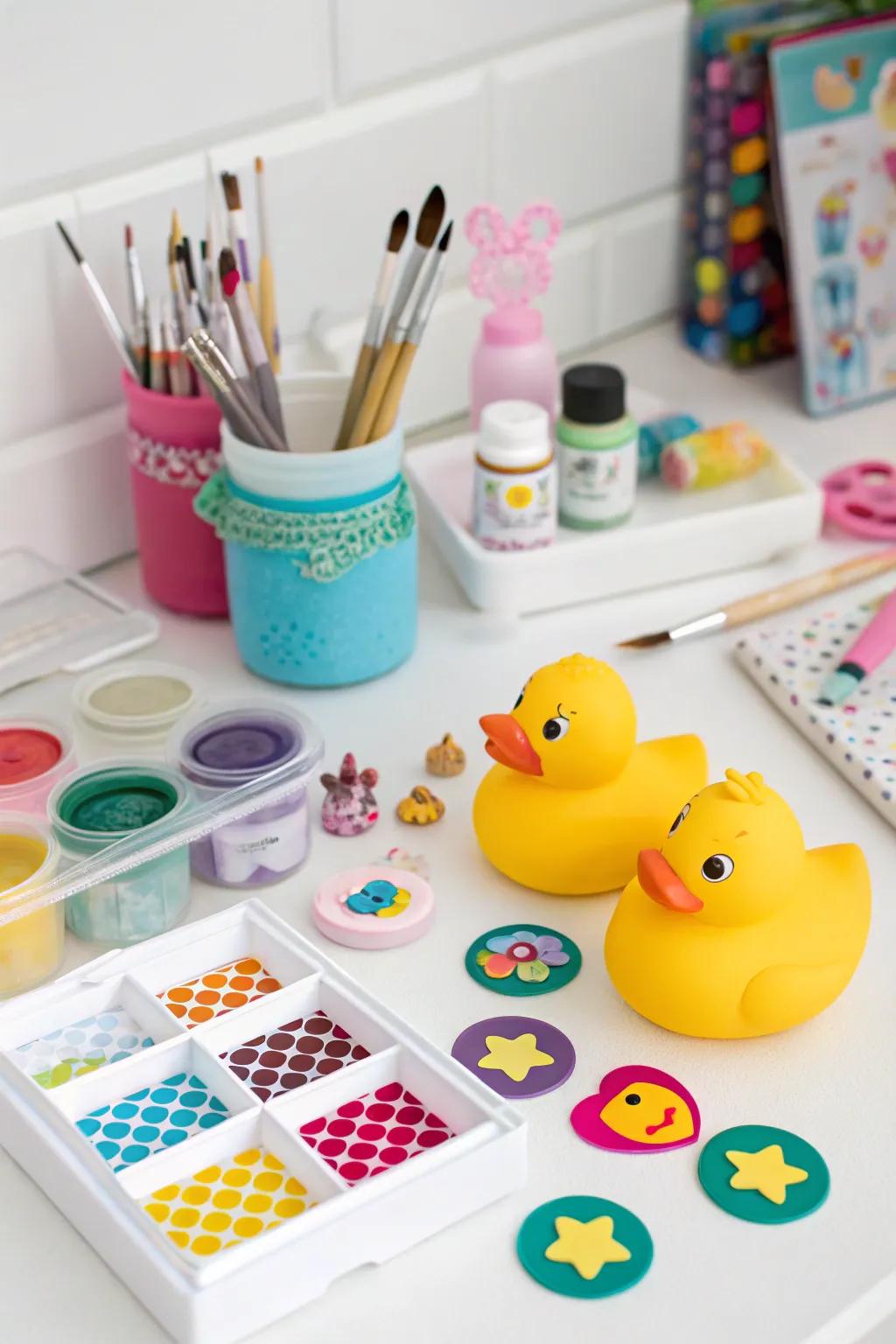 A creative ducky craft area for guests.