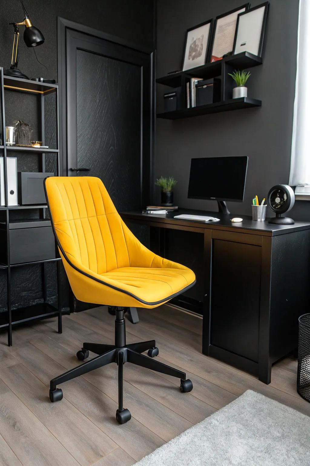 A pop of color enlivening the monochromatic scheme.