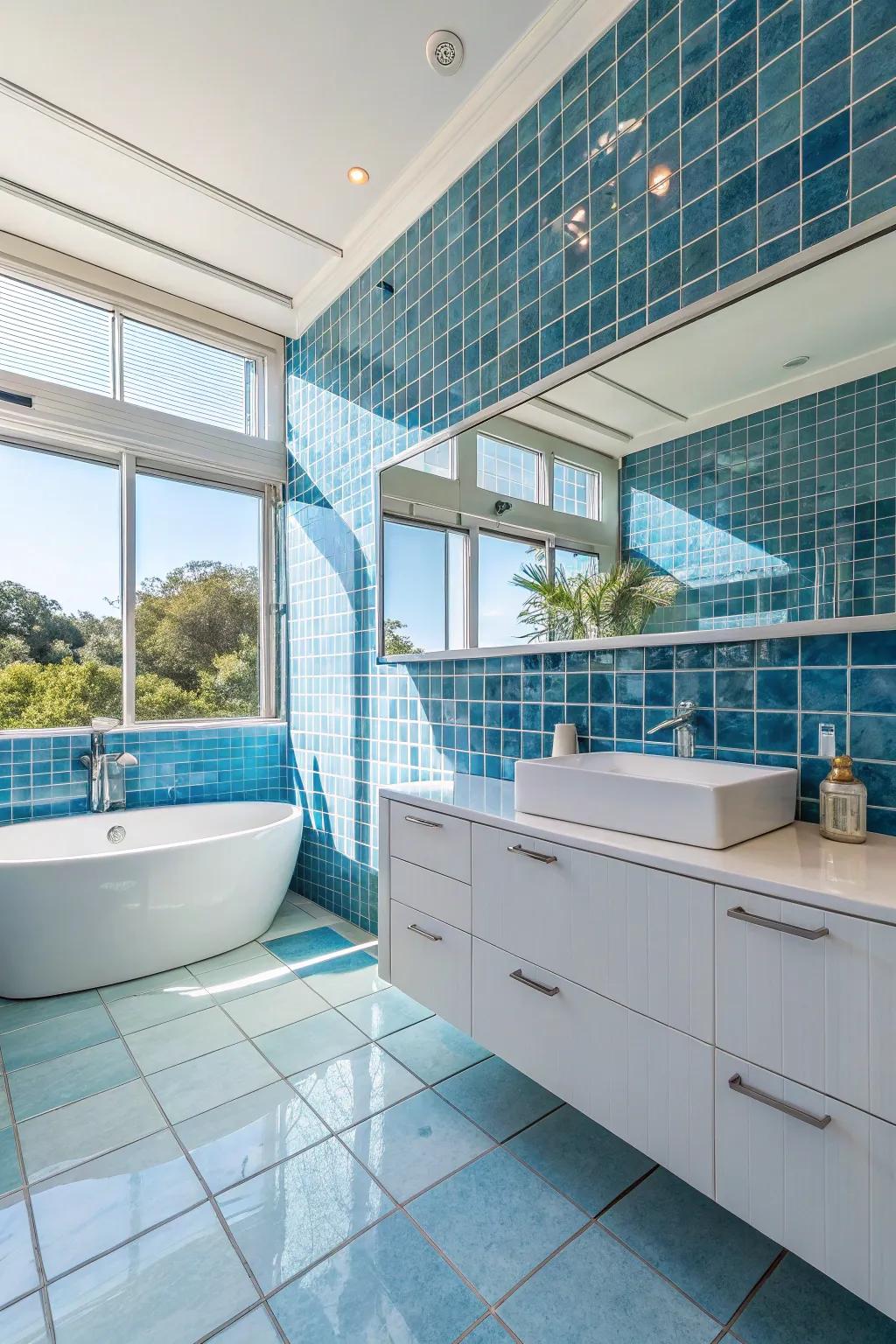 In your bathroom, reflective glass ceramic enhance light and space.