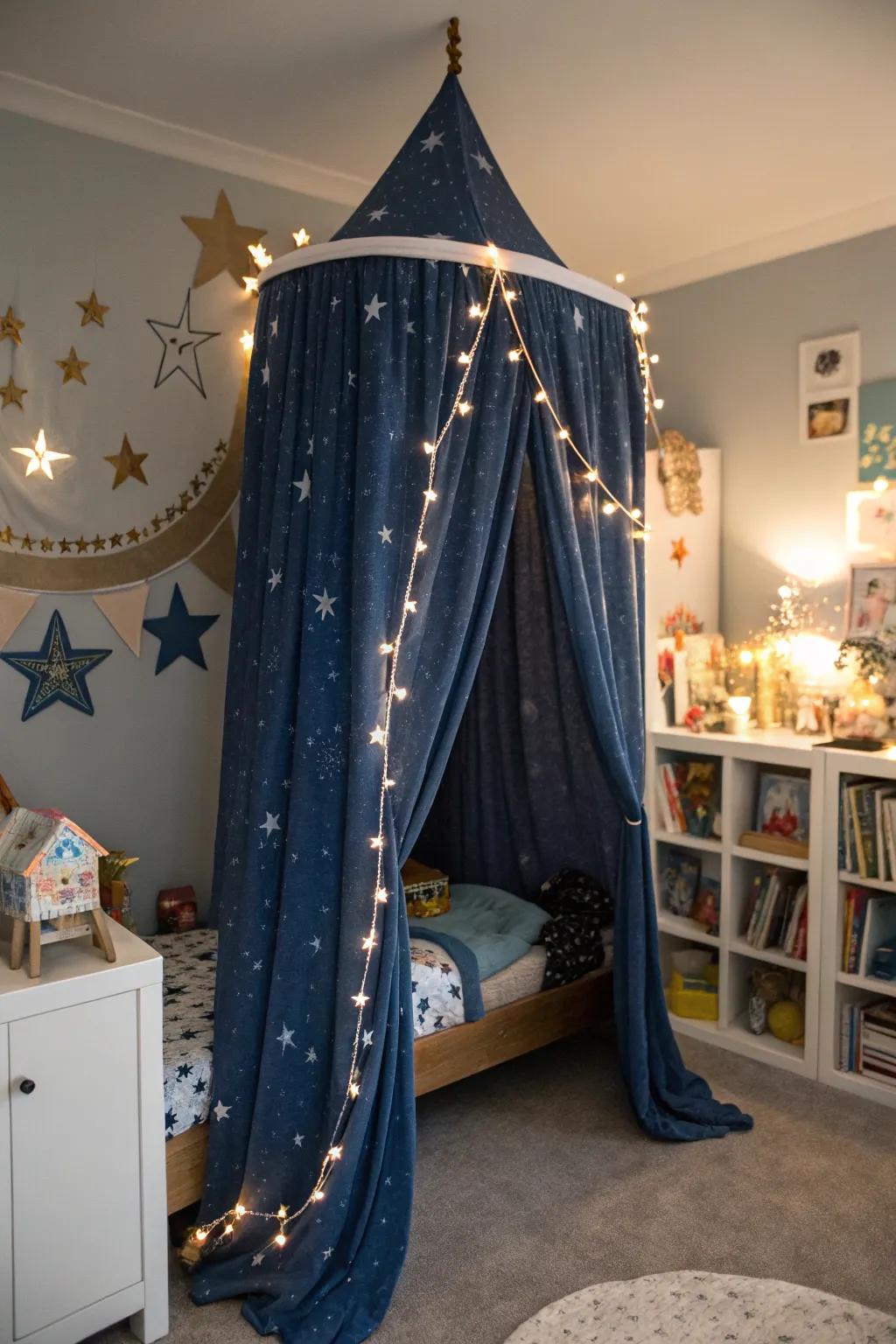 Sleep under the stars with this starlit-themed canopy bed.